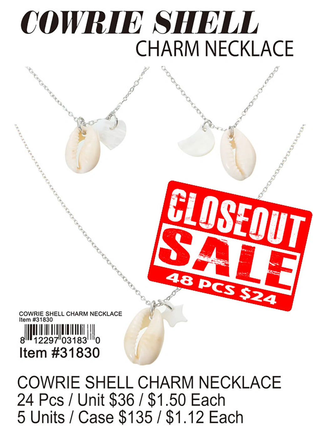 Closeout Cowrie Shell Necklace with Charm (CL)